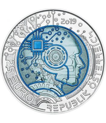 moneda Austria 25 Euros de Niobio año 2019 Inteligencia Artificial  - 1