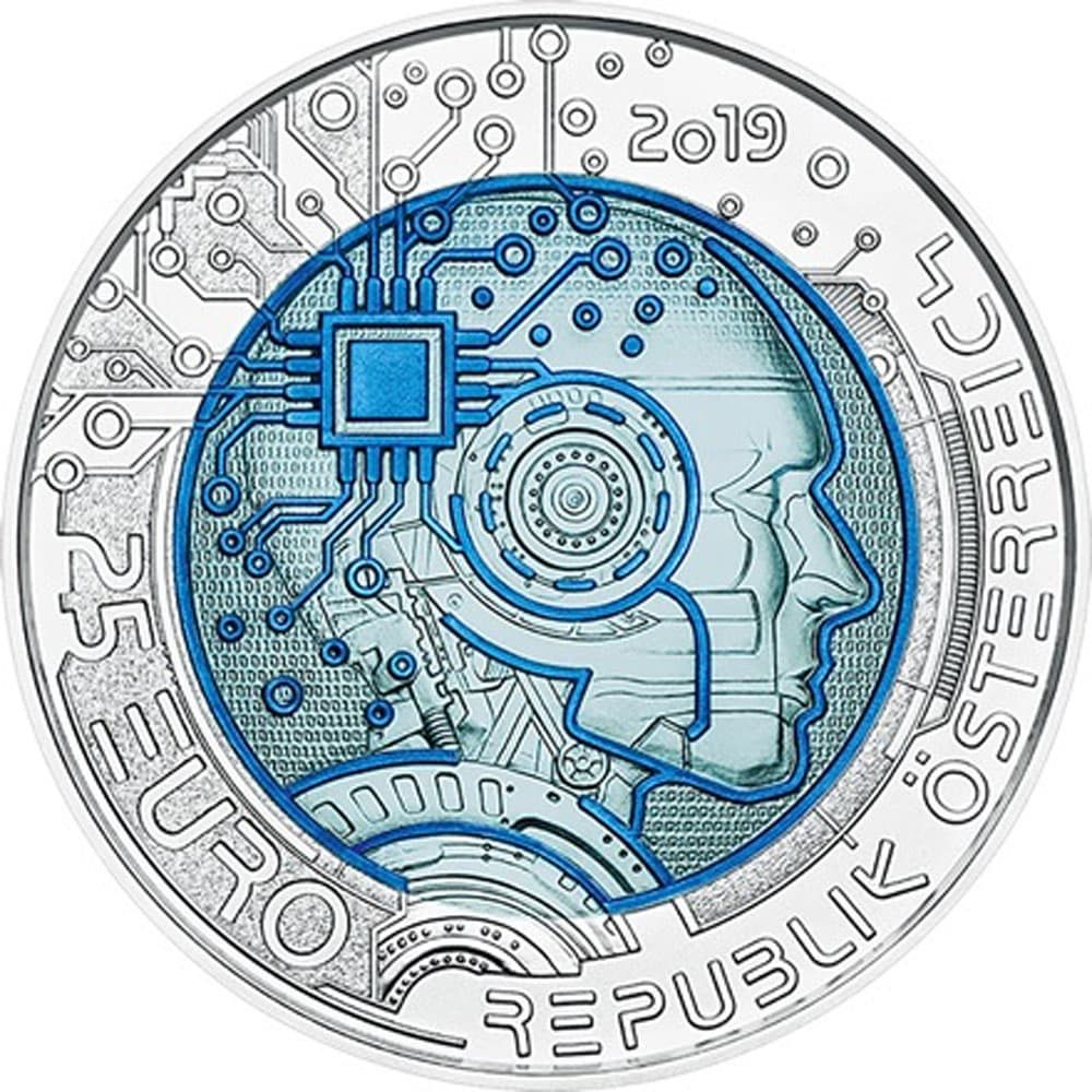 moneda Austria 25 Euros de Niobio año 2019 Inteligencia Artificial  - 1