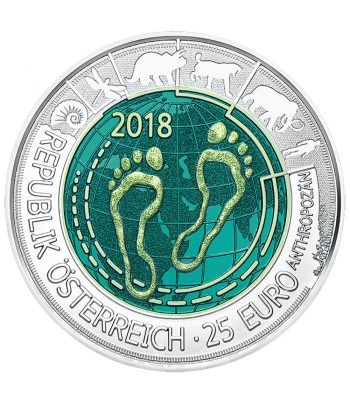 moneda Austria 25 Euros de Niobio año 2018 Antropoceno.  - 1
