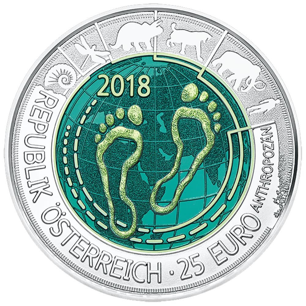 moneda Austria 25 Euros de Niobio año 2018 Antropoceno.  - 1