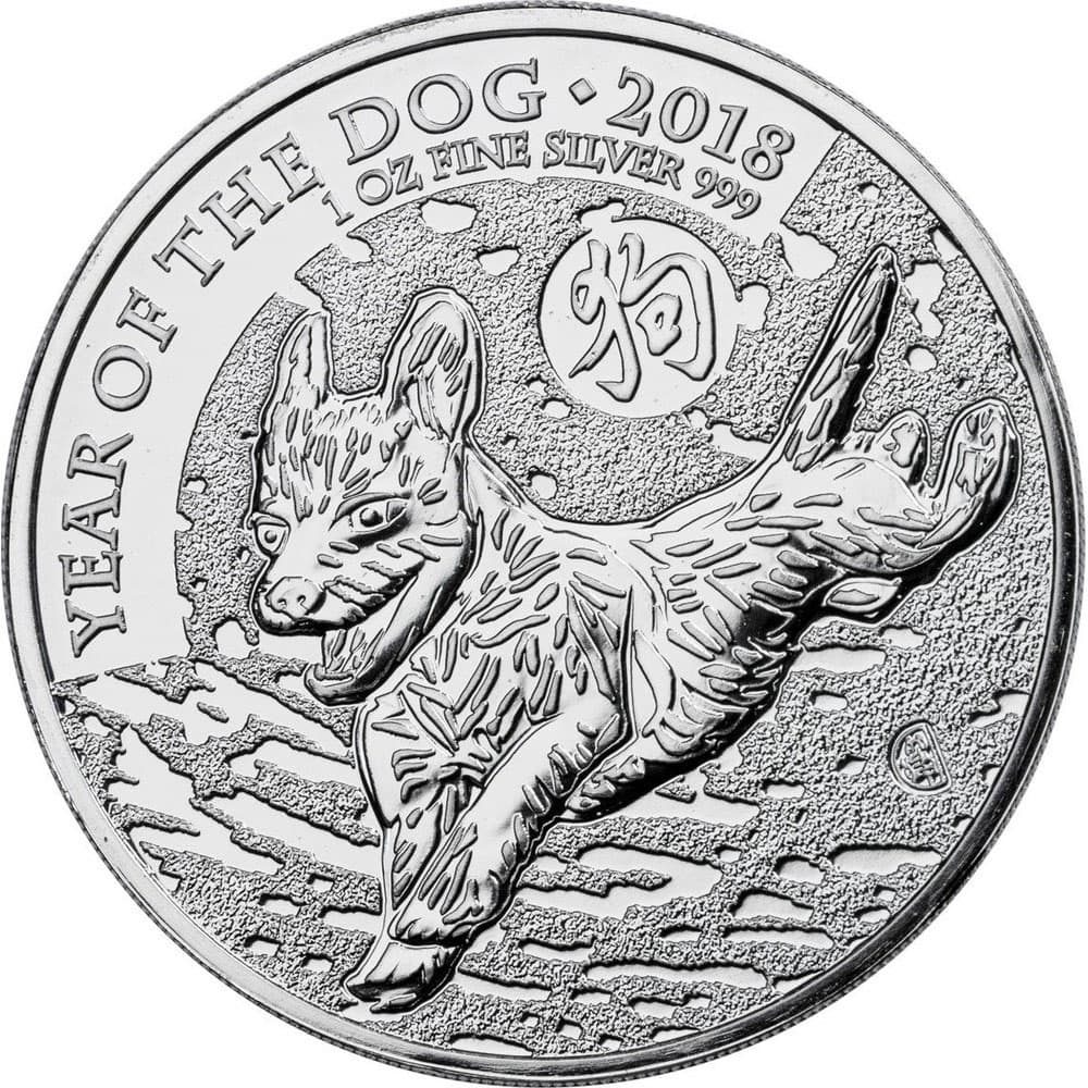 Moneda de plata 2 Pounds Gran Bretaña Año Perro 2018  - 1