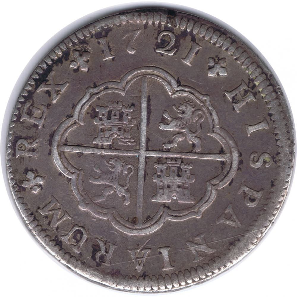Moneda de España 2 Reales 1721 Felipe V Segovia F. Plata.  - 1