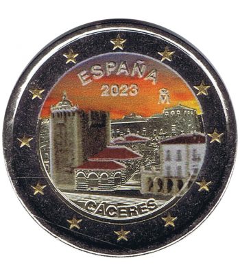 moneda 2 euros España 2023 Cáceres coloreada  - 1