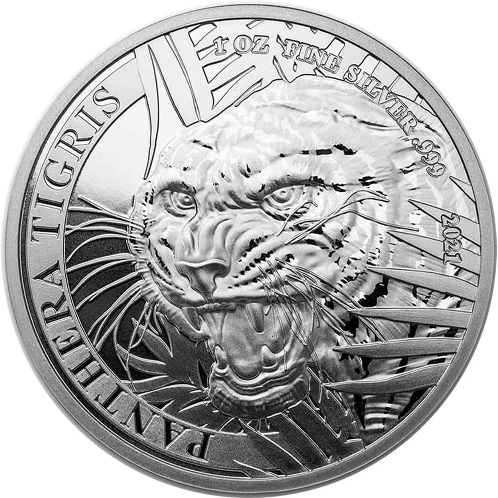 Moneda de plata 1 Dollar Pantera Tigre Laos 2021.  - 1