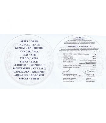 Colección 12 Monedas de plata Belarus 20 Rublos Zodiaco 2013 .  - 4