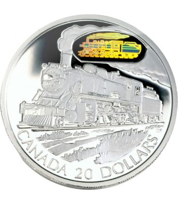 Canada 20$ (2002) Serie transportes Plata holograma. Tren.