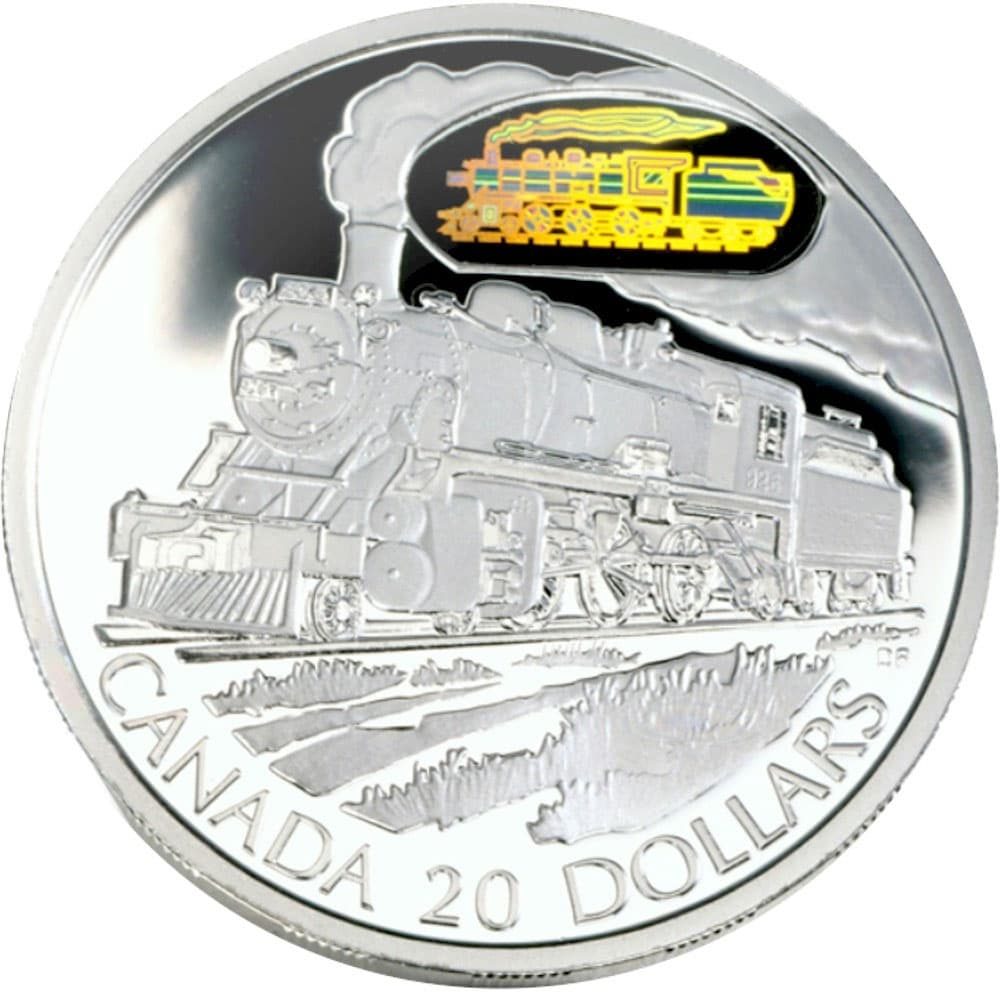 Canada 20$ (2002) Serie transportes Plata holograma. Tren.