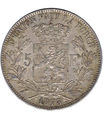 Moneda de plata de Belgica 5 Francos Leopoldo II 1873  - 2