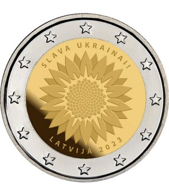 moneda 2 euros Letonia 2023 Girasol. Junto con Ucrania  - 1