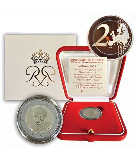 moneda 2 euros Monaco 2023 dedicada a Rainiero III. Proof