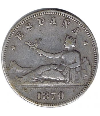 Moneda de España 2 Pesetas Plata 1870 *70 Gobierno Provisional.  - 1