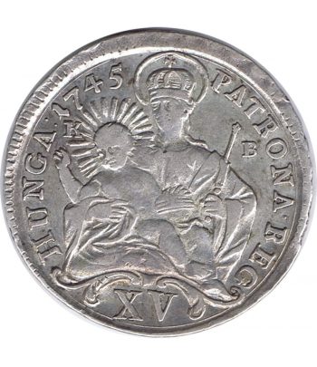 Hungría Moneda de plata 15 Krajczár 1745 Reina María Teresa..  - 2