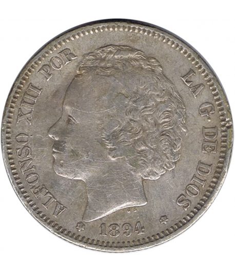 Moneda de España 2 Pesetas Plata 1894 *94 Alfonso XIII PG V.  - 2