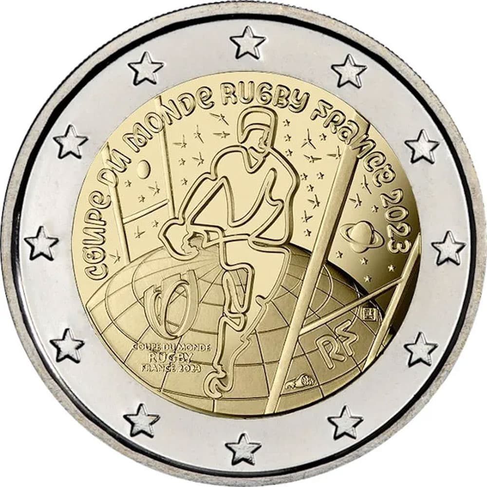moneda 2 euros Francia 2023 Copa Mundial de Rugby.  - 1