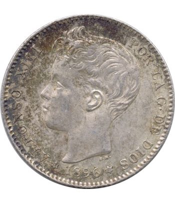 Moneda de España 1 Peseta de Plata 1896 *96 Alfonso XIII PG V.  - 1