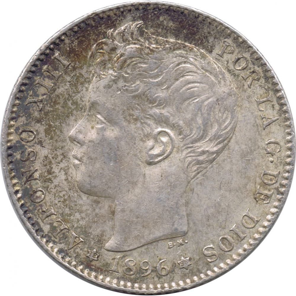 Moneda de España 1 Peseta de Plata 1896 *96 Alfonso XIII PG V.  - 1