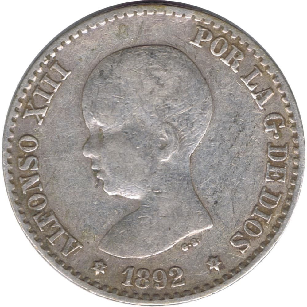 Moneda de España 50 Céntimos de Plata 1892 *22 Alfonso XIII PG M.  - 1