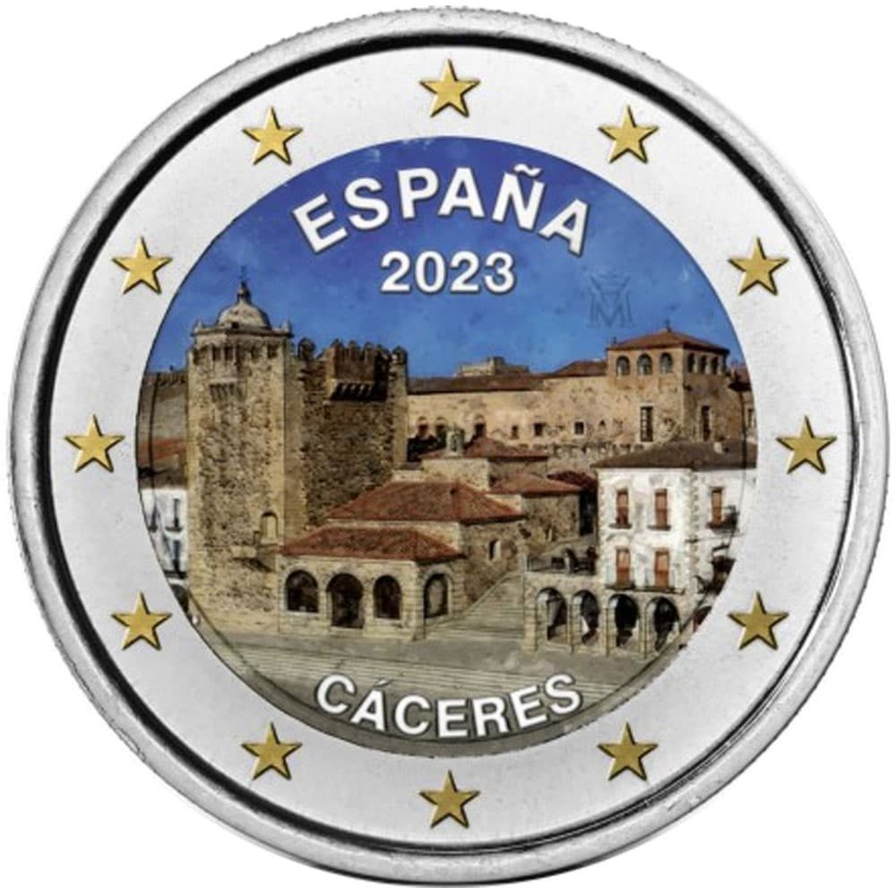 moneda 2 euros España 2023 Cáceres color A  - 1