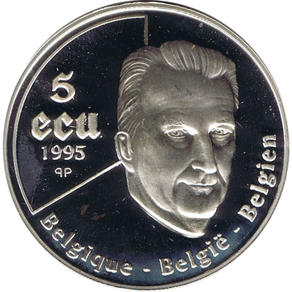 Moneda 5 ECU Bélgica 50 Años ONU 1995. Plata  - 1