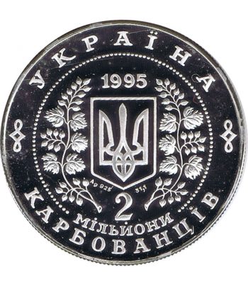 Moneda 2.000.000 Karbovantsiv Ucrania 50 Años ONU 1995. Plata  - 1