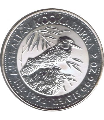Moneda de 2$ de plata Australia Kookaburra año 1992  - 1
