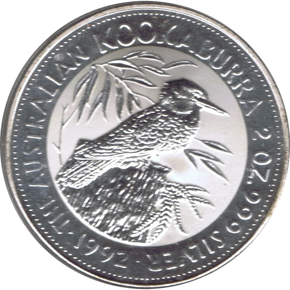 Moneda de 2$ de plata Australia Kookaburra año 1992  - 1