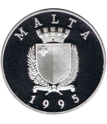 Moneda 5 Liras Malta 50 Años ONU 1995. Plata  - 2