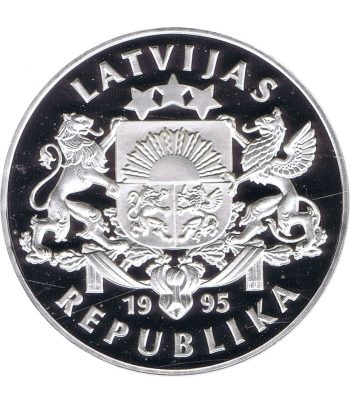 Moneda 1 Lats Letonia 50 Años ONU 1995. Plata  - 2