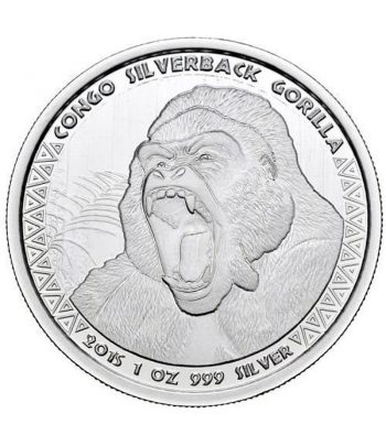 Moneda plata Congo 5000 Francs Gorila Espalda Plateada 2015.  - 1