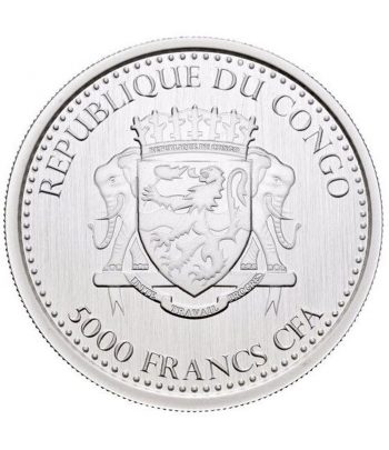 Moneda plata Congo 5000 Francs Gorila Espalda Plateada 2015.  - 2