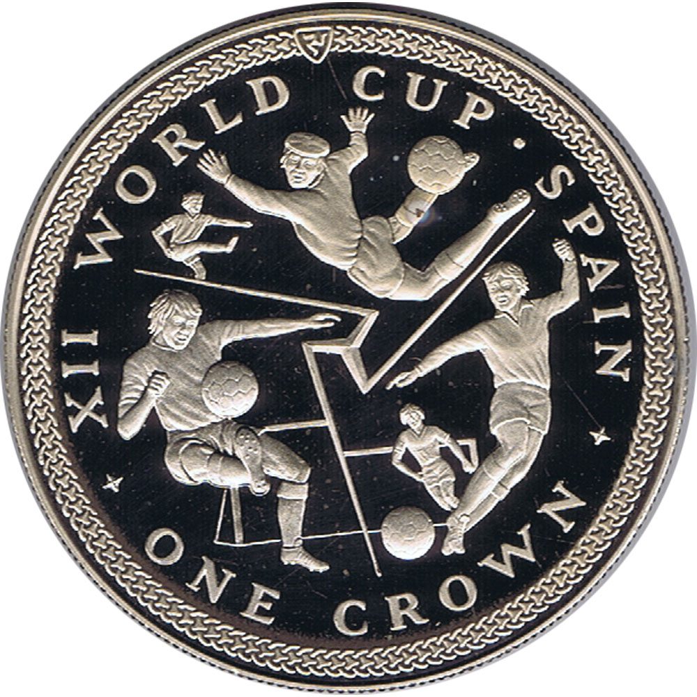 Moneda de plata One Crown Isla de Man 1982 Mundial Futbol.  - 1