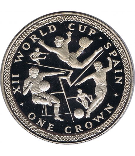 Moneda de plata One Crown Isla de Man 1982 Mundial Futbol.  - 1