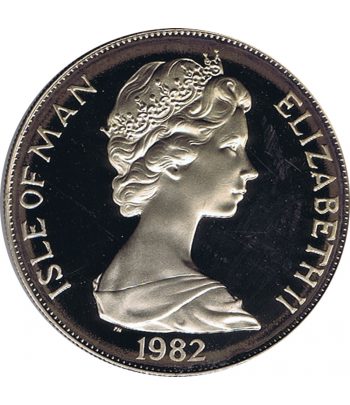 Moneda de plata One Crown Isla de Man 1982 Mundial Futbol.  - 2