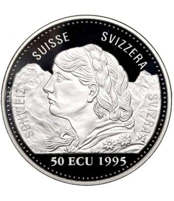 Moneda 50 ecus Suiza 1995 Aviación. 5 onzas de plata  - 2
