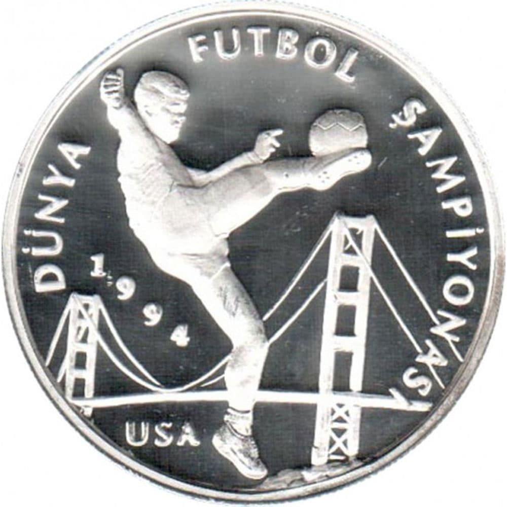 Moneda 50.000 Liras Turquía 1994 Mundial Futbol EEUU. Plata  - 1