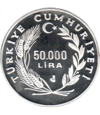 Moneda 50.000 Liras Turquía 1994 Mundial Futbol EEUU. Plata  - 2
