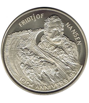 Moneda cuproníquel 5 ecu Noruega 1993 Barco.  - 2