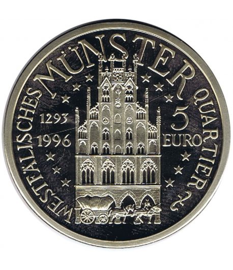 Moneda cuproníquel Hanse Ecu 5 Euro Munster 1996 Barcos  - 1