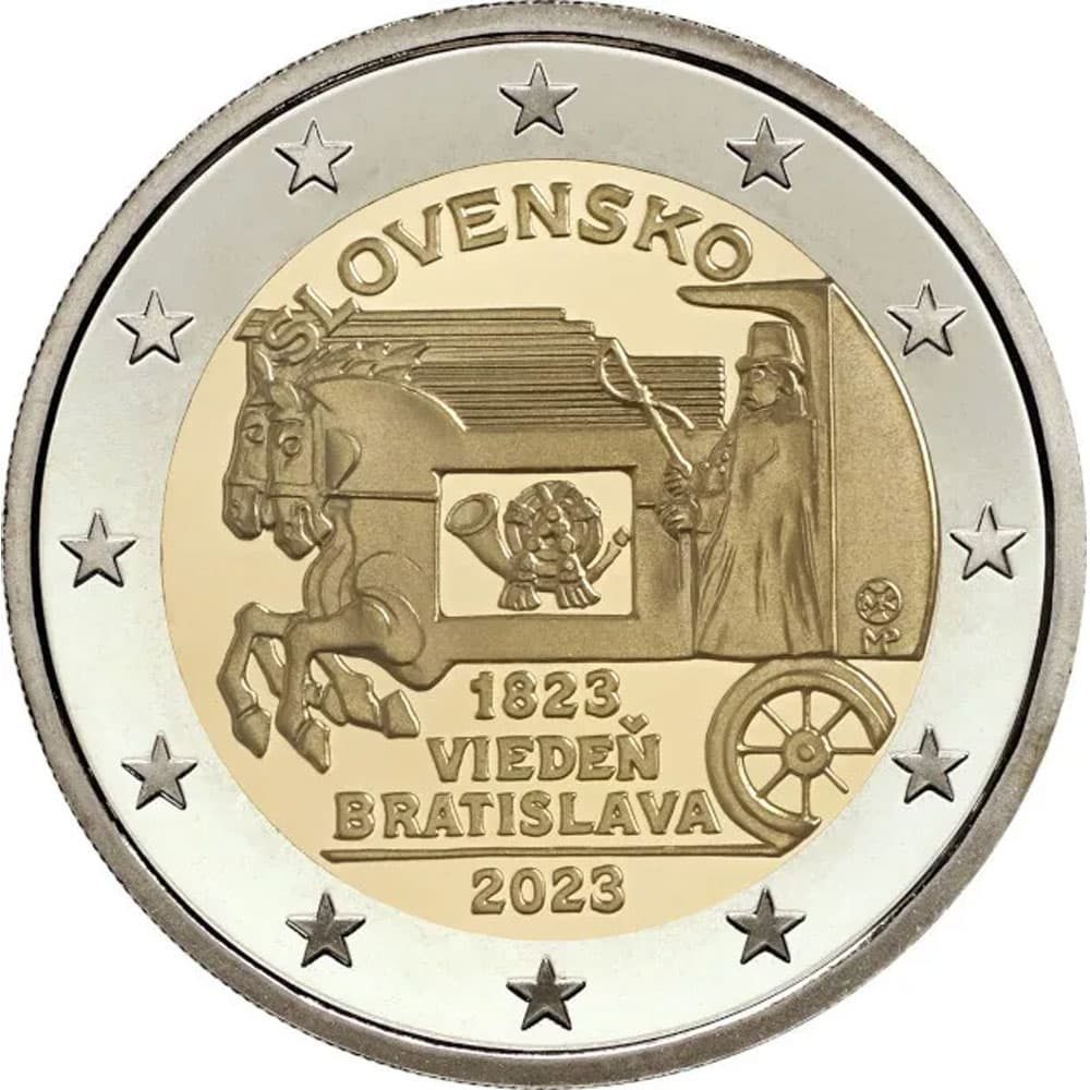 moneda 2 euros Eslovaquia 2023 200 Años Correo Urgente  - 1