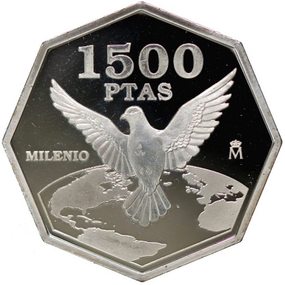 Moneda de España 1500 Pesetas 2000 Milenio. La Paz.  - 1