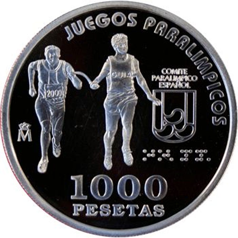 Moneda de España 1000 Pesetas 2000 Paralímpicos Atletismo Ciegos  - 1