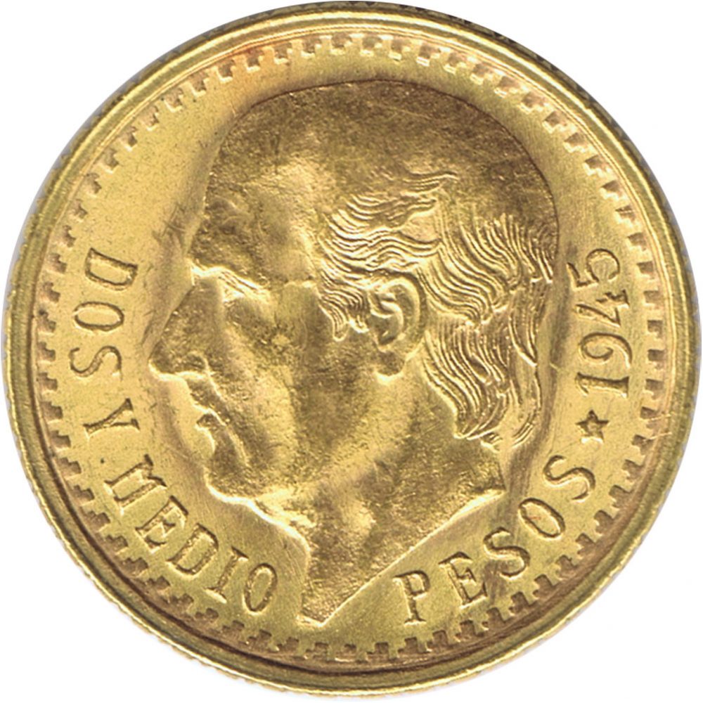 Moneda de oro Mexico 2.5 Pesos 1945  - 1