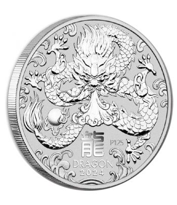 Moneda de plata Austalia 1$ año Lunar Chino del Dragón 2024  - 1