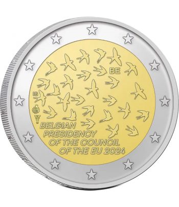 moneda 2 euros Belgica 2024 Presidencia Consejo Unión Europea  - 1