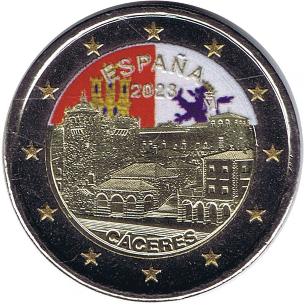 moneda 2 euros España 2023 Cáceres color B  - 1