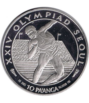Moneda de Tonga 10 Paanga Tonga Olimpiada Seul 1988. Paladio  - 1