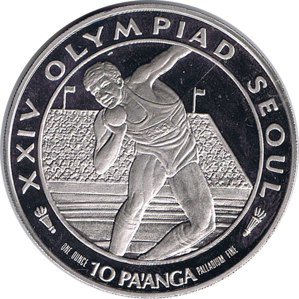 Moneda de Tonga 10 Paanga Tonga Olimpiada Seul 1988. Paladio  - 1