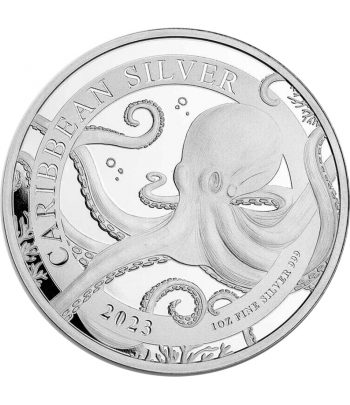 Moneda de Plata 1 Dollar Barbados 2023. Pulpo.  - 1