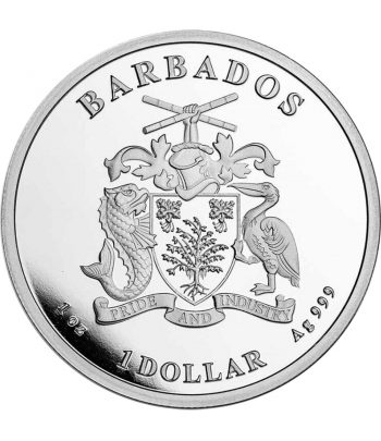 Moneda de Plata 1 Dollar Barbados 2023. Pulpo.  - 2