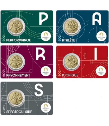 moneda 2 euros Francia 2024 Olimpiada Paris 2024. 5 coincards  - 1